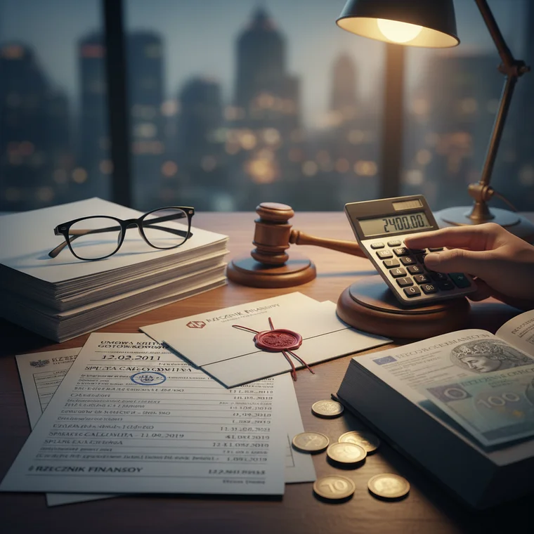 Kredytobiorca wypełnia reklamację w sprawie zwrotu prowizji za wcześniejszą spłatę kredytu gotówkowego, analizując dokumenty z prawnikiem