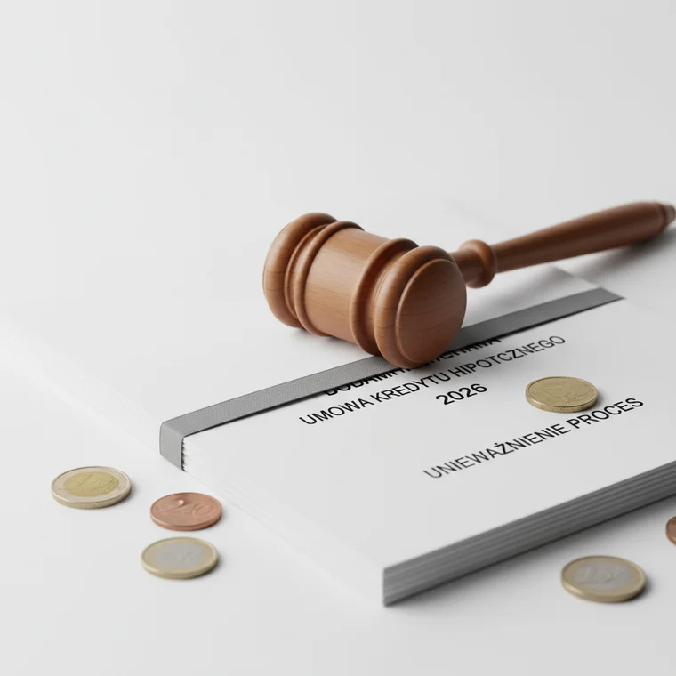Para analizuje umowę kredytu hipotecznego przy laptopie, licząc ile kosztuje proces o unieważnienie kredytu hipotecznego w 2026 roku i planując budżet na sprawę