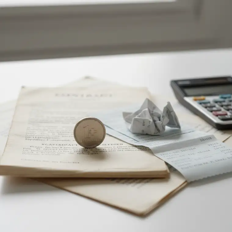 Para analizująca opłacalność ugody z bankiem przy kredycie CHF, patrząca na dokumenty i wykresy finansowe na stole w jasnym mieszkaniu