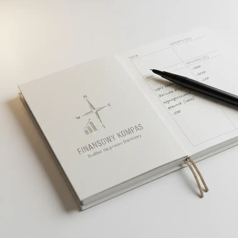 Para planująca domowy budżet na kilkuletni proces o kredyt frankowy przy stole z dokumentami i laptopem, spokojne zarządzanie finansami