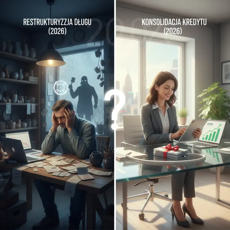 Schemat procesu decyzyjnego: restrukturyzacja długu czy konsolidacja kredytu w 2026 roku, z checklistą pytań dla dłużnika