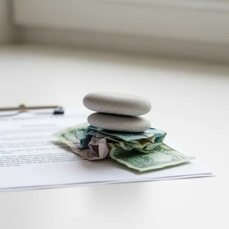 Osoba negocjująca umorzenie części długu z firmą windykacyjną przy biurku, analizująca dokumenty i zachowująca kontrolę nad procesem