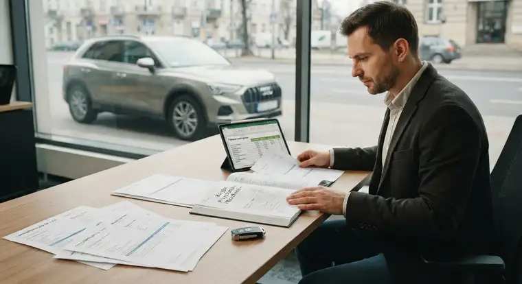 Leasing operacyjny samochodu - zdjęcie osoby odbierającej kluczyki do auta od doradcy, co symbolizuje wybór leasingu operacyjnego dla firmy