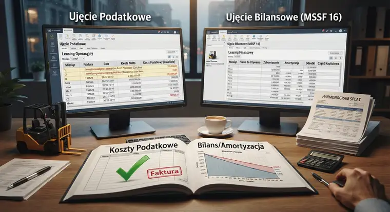 Leasing operacyjny podatkowo a finansowy bilansowo - podział raty na kapitał i odsetki oraz amortyzacja w księgach